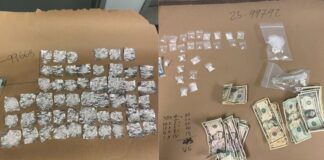 Drogas y dinero incautados durante las redadas antinarcoticos realizadas el martes 14 de abril del 2025 por el SPD – Departamento de policía de Seattle