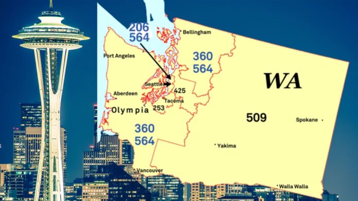 Grafica: Códigos de área superpuestos del estado de Washington - North American Numbering Plan Administrato (NANPA)