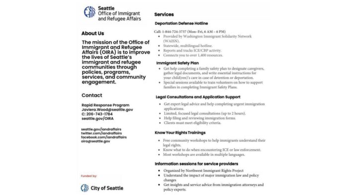 Foto: Servicios que presta el programa de respuesta rápida para inmigrantes – Cortesía de la Oficina de Asuntos de Inmigrantes y Refugiados de Seattle Foto: Servicios que presta el programa de respuesta rápida para inmigrantes – Cortesía de la Oficina de Asuntos de Inmigrantes y Refugiados de Seattle