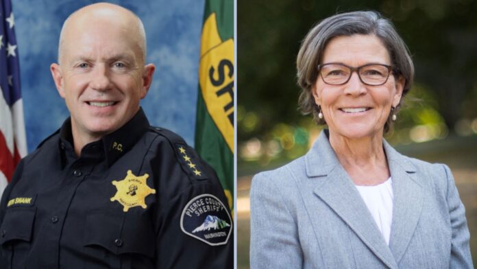 Foto: Sheriff Keith Swank y la Fiscal Mary Robnett - Cortesía de la oficina sheriff del condado de Pierce y el Condado de Pierce Sheriff Keith Swank y la Fiscal Mary Robnett - Cortesía de la oficina sheriff del condado de Pierce y el Condado de Pierce