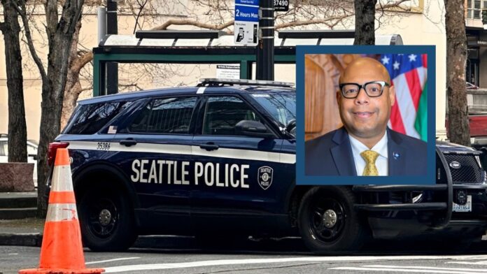 Jefe de policía de Seattle, Shon Barnes y una patrulla del SPD