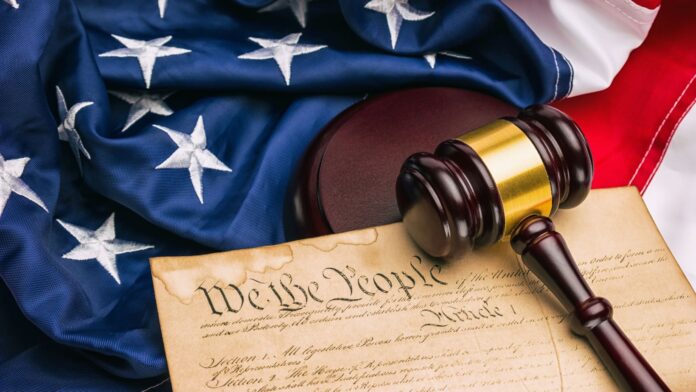 American Constitution - We the People with USA Flag and Judge Ga