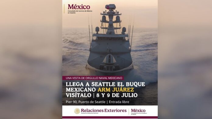 22-general-.jpg Cartel oficial del Consulado de México en Seattle anunciando la visita del buque ARM Juárez los días 8 y 9 de julio en el Puerto de Seattle.