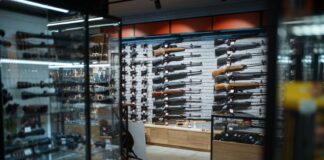 Nueva ley en Washington: vendedores de armas deben reportar rastreos anuales Rifle Choice, Showcase in Gun Shop, Nobody