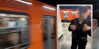 Policía del Metro CDMX impide acceso a mujer trans y desata debate por discriminación Fotografía del Metro de la Ciudad de México con un recuadro en la parte derecha que muestra la imagen de una agente de policía, tomada de una publicación en X.