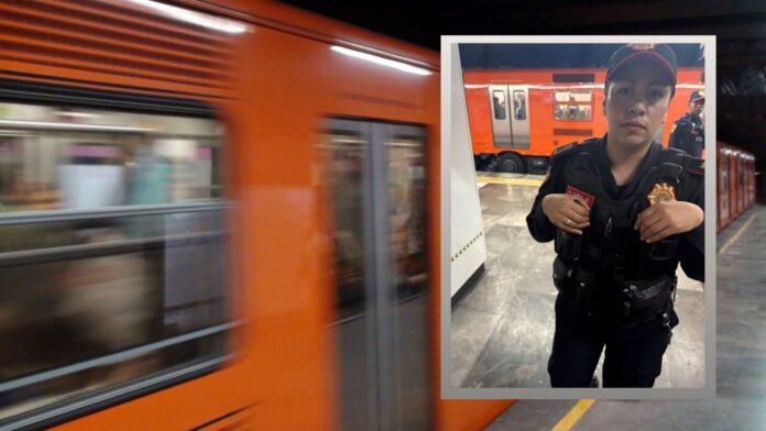 22 GENERAL -3 Fotografía del Metro de la Ciudad de México con un recuadro en la parte derecha que muestra la imagen de una agente de policía, tomada de una publicación en X.