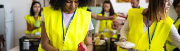 Altruist people working in a food bank