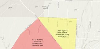 Mapa de evacuaciones por incendio en el este de Rainier, Washington