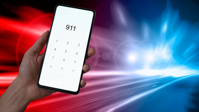 Emergency Call Teléfono celular con un fondo azul y rojo