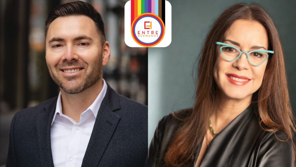 Fotografías de líderes de Entre Hermanos junto al logotipo de la organización LGBTQ+