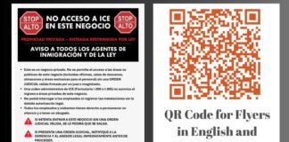 Negocio de Oregon da un claro ejemplo de cómo proteger a sus clientes de ICE Foto: Cartel de no acceso y código QR para su descarga - Cortesía del representante Ricki Ruiz