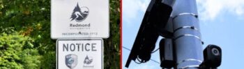 Foto: Anuncio policial y cámara Flock - Cortesía del departamento de policía de Redmond