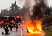 Incendio vehicular en I-5 norte fue controlado sin personas lesionadas Captura de pantalla de video compartido por South County Fire en Facebook el 26 de diciembre 2025 de un vehículo que se incendió en la interestatal 5