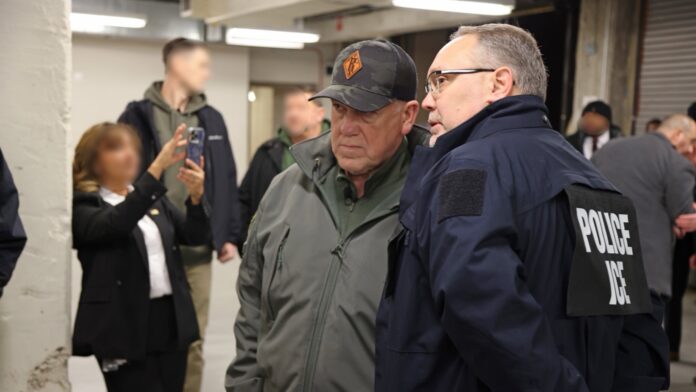 El zar fronterizo Tom Homan (centro izquierda) y el agente especial a cargo de ICE Chicago Sean Fitzgerald (derecha) formaron parte de una operación de aplicación mejorada el 26 de enero de 2025 en Chicago. Foto cortesía de ICE