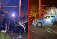 Conductor presuntamente ebrio provocó aparatoso accidente en Magnolia Foto: Estado de dos de los vehículos involucrados en el siniestro - Cortesía del SPD