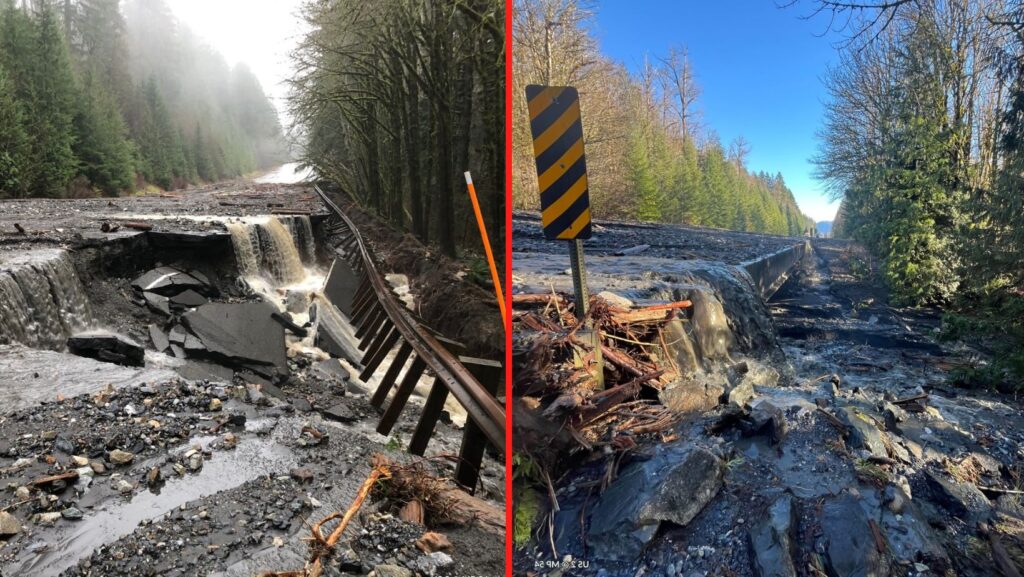 Foto: Tramos de la autopista 2 afectados por los daños causados por los eventos climáticos ocurridos en el estado de Washington - Cortesía del WSDOT 