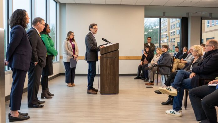 Foto: Bob Ferguson durante una presentación en Beacon Pacific Village en Seattle - Cortesía la oficina del gobernador del estado de WA