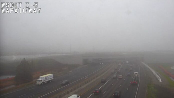 Foto: Niebla en la Interestatal 5 – Cortesía del Departamento de Transporte de WA