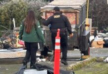 Desalojo en Skyway: autoridades retiran ocupación tras meses de denuncias vecinales Foto: Personal de la oficina del alguacil durante el desalojo – Cortesía del sheriff del condado King