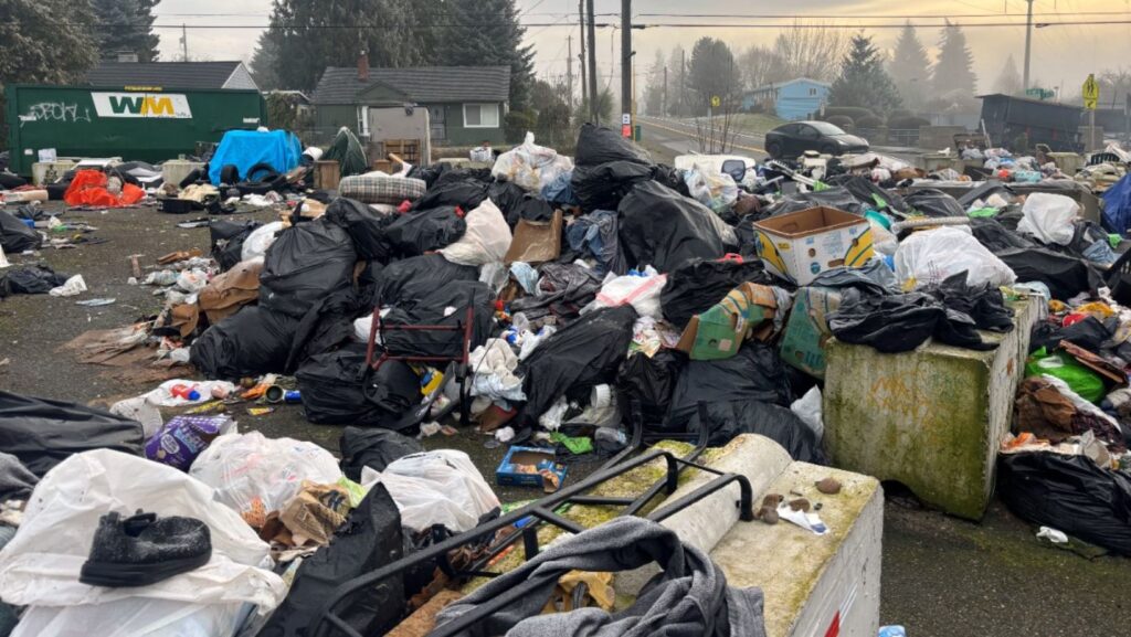 Foto: Basura encontrada por el personal de la oficina del Sheriff en el área que fue despejada – Cortesía de Oficina del Sheriff del Condado de King 