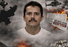 El Mencho: la historia del fallecido líder del Cártel Jalisco Nueva Generación Retrato digital de Nemesio Oseguera Cervantes, conocido como El Mencho, con elementos visuales que representan la historia y actividades del Cártel de Jalisco Nueva Generación.