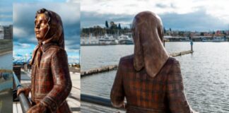Nueva escultura en el puerto de Everett honra la historia del muelle Foto: Nueva escultura colocada el puerto entre los antiguos muelles 1 y 2 - Cortesía del puerto de Everett