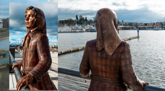 Nueva escultura en el puerto de Everett honra la historia del muelle Foto: Nueva escultura colocada el puerto entre los antiguos muelles 1 y 2 - Cortesía del puerto de Everett