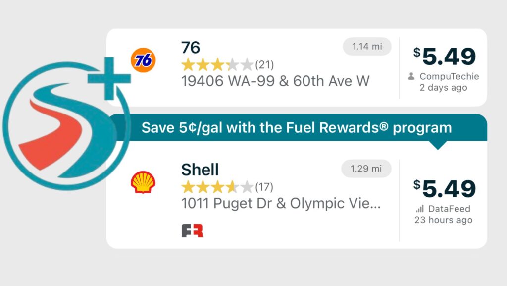 Estos son algunos de los precios que reporta el portal GasBuddy alrededor de la ciudad de Lynnwood en 3/16/26 — Foto: captura de pantalla/GasBuddy.com