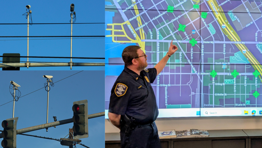 Agente de la policía de Seattle mostrando el Centro de Delitos en Tiempo Real real que utiliza el departamento – Foto Cortesía del SPD