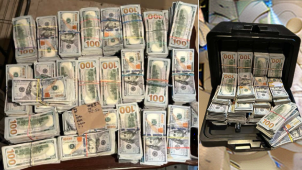 Dinero incautado por las autoridades durante el operativo en el este de Washington – Foto cortesía del Fiscalía de los Estados Unidos para el Distrito Este de Washington 