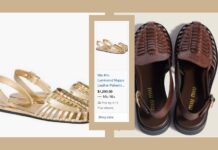 Miu Miu enfrenta críticas por huaraches hechos en Italia que cuestan $1,200 dólares. Collage de sandalias de Miu Miu y captura de pantalla con precio de $1,290 dólares.