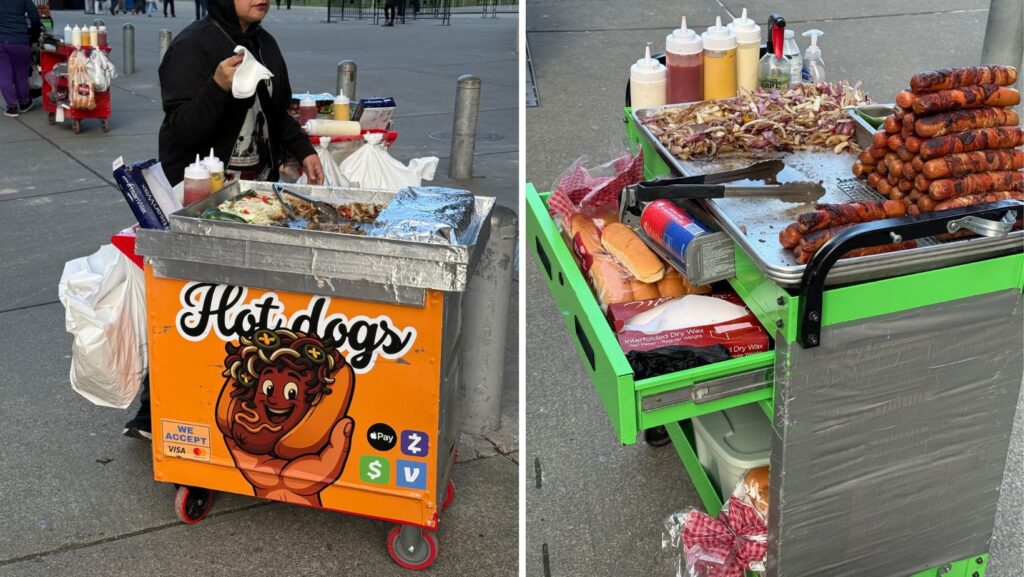 Carritos de hot dogs que se multiplican en estadios, arenas y otros recintos de eventos masivos, afectando a comerciantes con permisos y poniendo en riesgo la salud del público por falta de regulaciones sanitarias — imágenes cortesía de Sergio Rivera