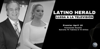 Latino Herald llega a la televisión por Telemundo Seattle y Estrella TV en Yakima y Tri-Cities Rosy Trujillo y José Luis González en una foto del anuncio del show de TV Latino Herald