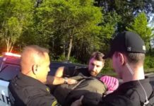 Un bebé fue hallado dentro de una camioneta tras persecución policial en Olympia Momento en el que los agentes resguardan al bebe luego de terminar la persecución — Imagen: Oficina del sheriff del condado de Thrston