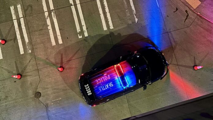 Toma aérea de una patrulla de la policía de Seattle en el sitio donde ocurrió el fatal accidente— Imagen: SPD