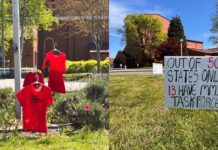 Estudiante busca visibilizar la crisis de personas indigenas asesinadas y desaparecidas en WA Parte de la instalacion creada por la estudiante Liz Herrmann de Mountlake Terrace High Schoo, para crear conciencia sobre la crisis de las mujeres y personas indígenas desaparecidas y asesinadas (MMIWP) — Imagen: Distrito escolar de Edmonds