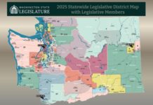 Juez federal mantiene vigentes los mapas legislativos de Washington Mapa electoral del estado de Washington — Imagen: Legislatura del estado de Washington