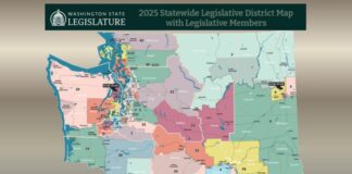 Juez federal mantiene vigentes los mapas legislativos de Washington Mapa electoral del estado de Washington — Imagen: Legislatura del estado de Washington