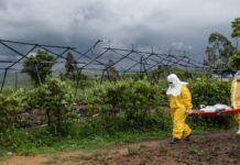 Estados Unidos endurece controles por ébola y limita ingresos desde tres países africanos Personal médico traslada a un paciente con ébola a un centro de tratamiento en Rwampara, Congo, el jueves 21 de mayo de 2026. (Foto AP/Moses Sawasawa)