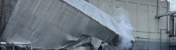 Estado del tanque que implosionó en una plata de papel en Washington — Imagen: Departamento de Bomberos de Longview