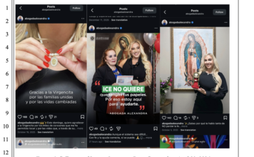 “Abogada de los milagros” enfrenta demanda: recomiendan buscar otras opciones legales Captura incluida en la demanda civil contra Alexandra Lozano que muestra varias publicaciones de redes sociales donde aparece junto a imágenes de la Virgen de Guadalupe y mensajes dirigidos a inmigrantes sobre regularizar su estatus migratorio.