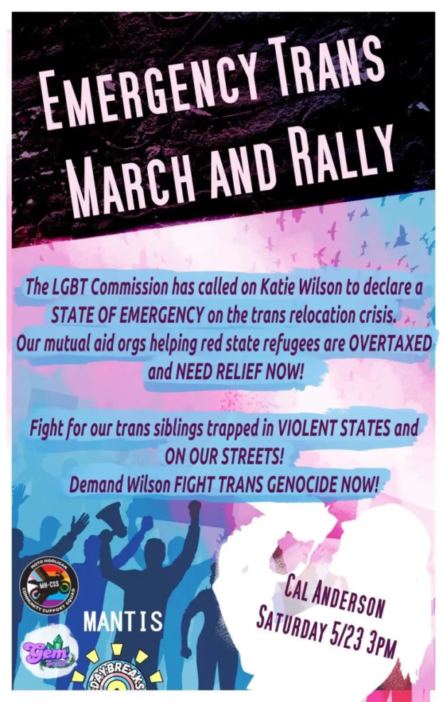 Flyer que convoca a una marcha de la comunidad LGBTQ+ — Imagen: Blog de Capitol Hill Sattle 