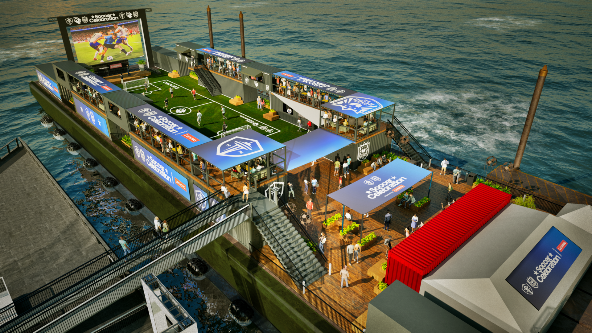Mini cancha flotante FIFA 2026 Sounders Lenovo Pier