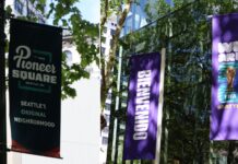 Mundial en Seattle: lo que debes saber para las jornadas de los seis partidos Pioneer Square FIFA cup banners