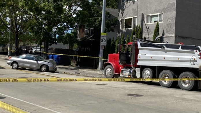 Accidente del camión en el Distrito Central donde un hombre de 63 años murió — Imagen: SPD