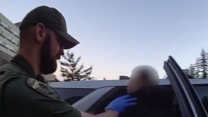 Joven sospechoso de conducir bajo los efectos de hongos alucinógenos siento trasladado por un agente — Imagen: Oficina del Sheriff del condado de Kitsap
