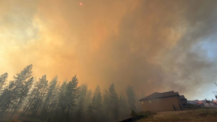 Una densa columna de humo se eleva del incendio Upriver, que arde al noreste de Spokane, Washington. — Foto: Robert Gray / Spokane Fire District 9 vía AP