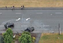 Policía de Marysville solicita testigos de choque fatal ocurrido en Smokey Point Boulevard Vista aérea del lugar donde ocurrió un choque con consecuencias fatales en la intersección de 132nd Street y Smokey Point Boulevard, en Marysville, mientras la Policía solicita testigos para continuar la investigación.