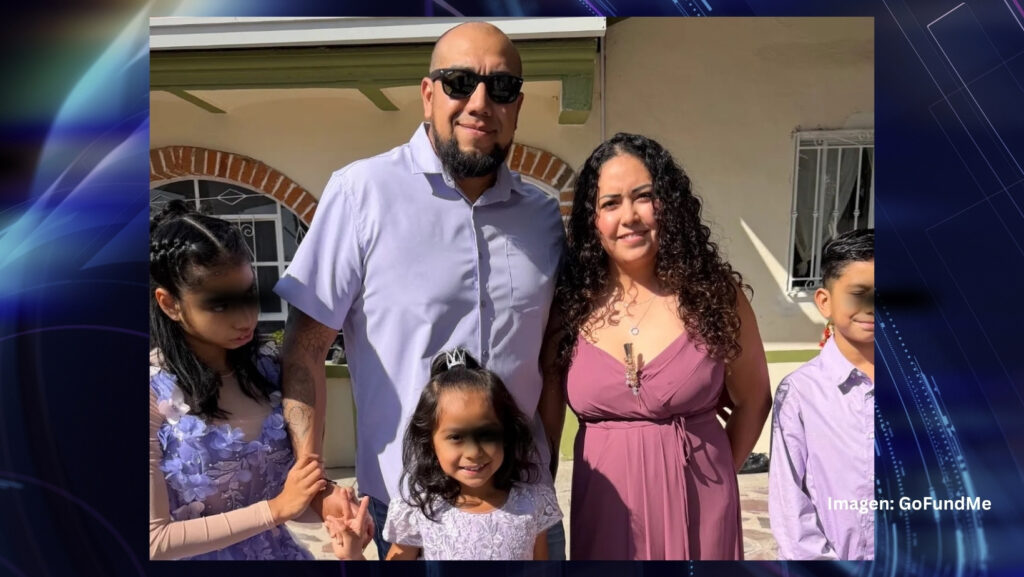 Carlos Israel Sánchez Villalba posa con su esposa y sus tres hijos en una fotografía familiar compartida en una campaña de GoFundMe tras el tiroteo de Bite of Seattle.
