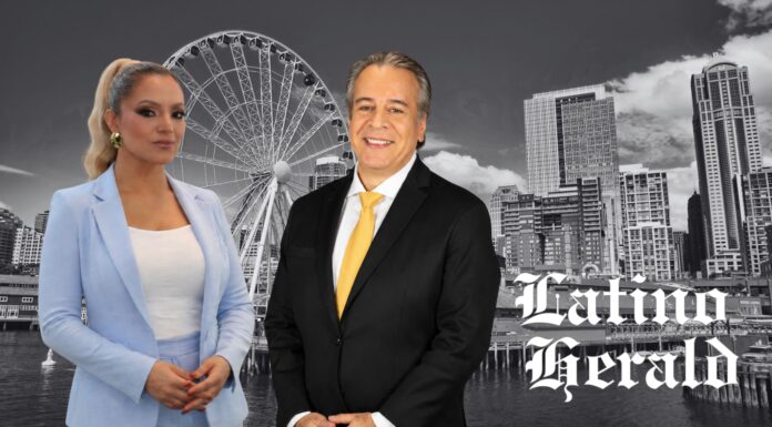 Robótica, poesía y emprendimiento en Latino Herald Magazine Rosy Trujillo y José Luis González, presentadores de Latino Herald Magazine, aparecen frente a una imagen del centro de Seattle.